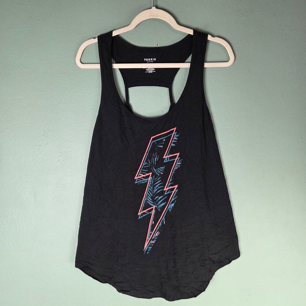 Torrid Womens 2 Black Neon Palm Bolt Wicking Active Racerback Tank Top Workout